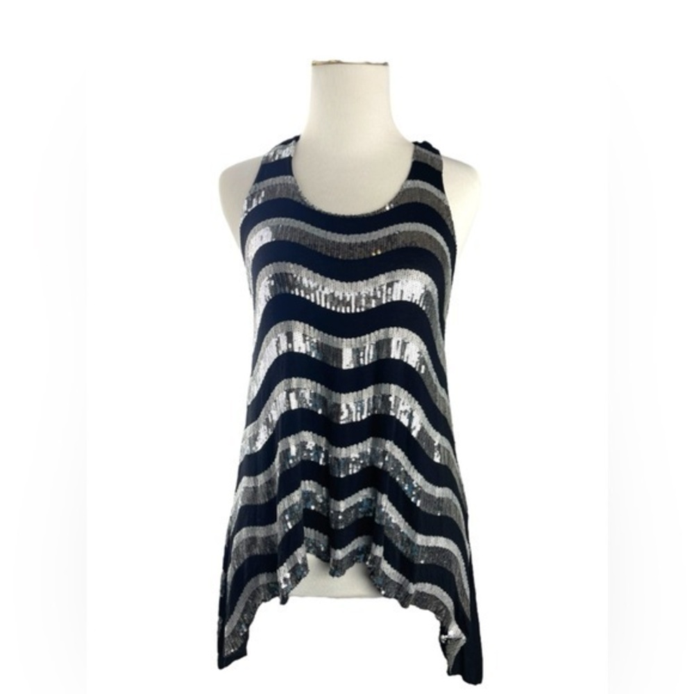 Bebe Sequin Tank Top in Black/Silver Size XSmall Women's